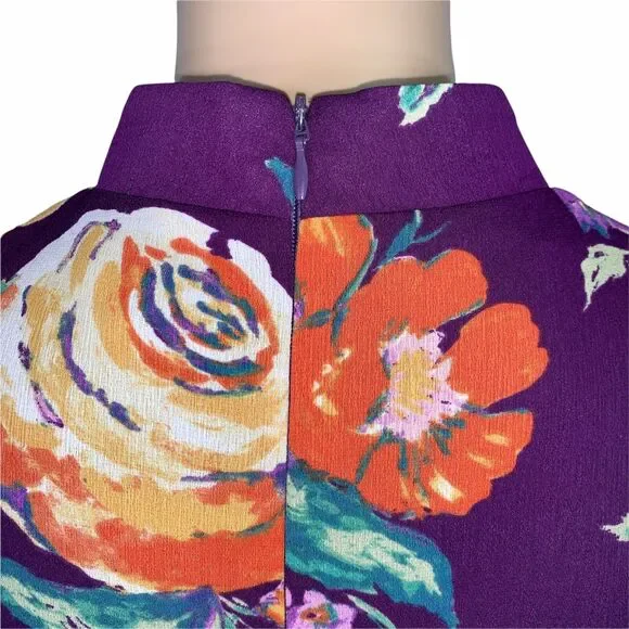 Everly Womens Dress Retro Floral Cold Shoulder Choker Collar Keyhole Small - Picture 10 of 14